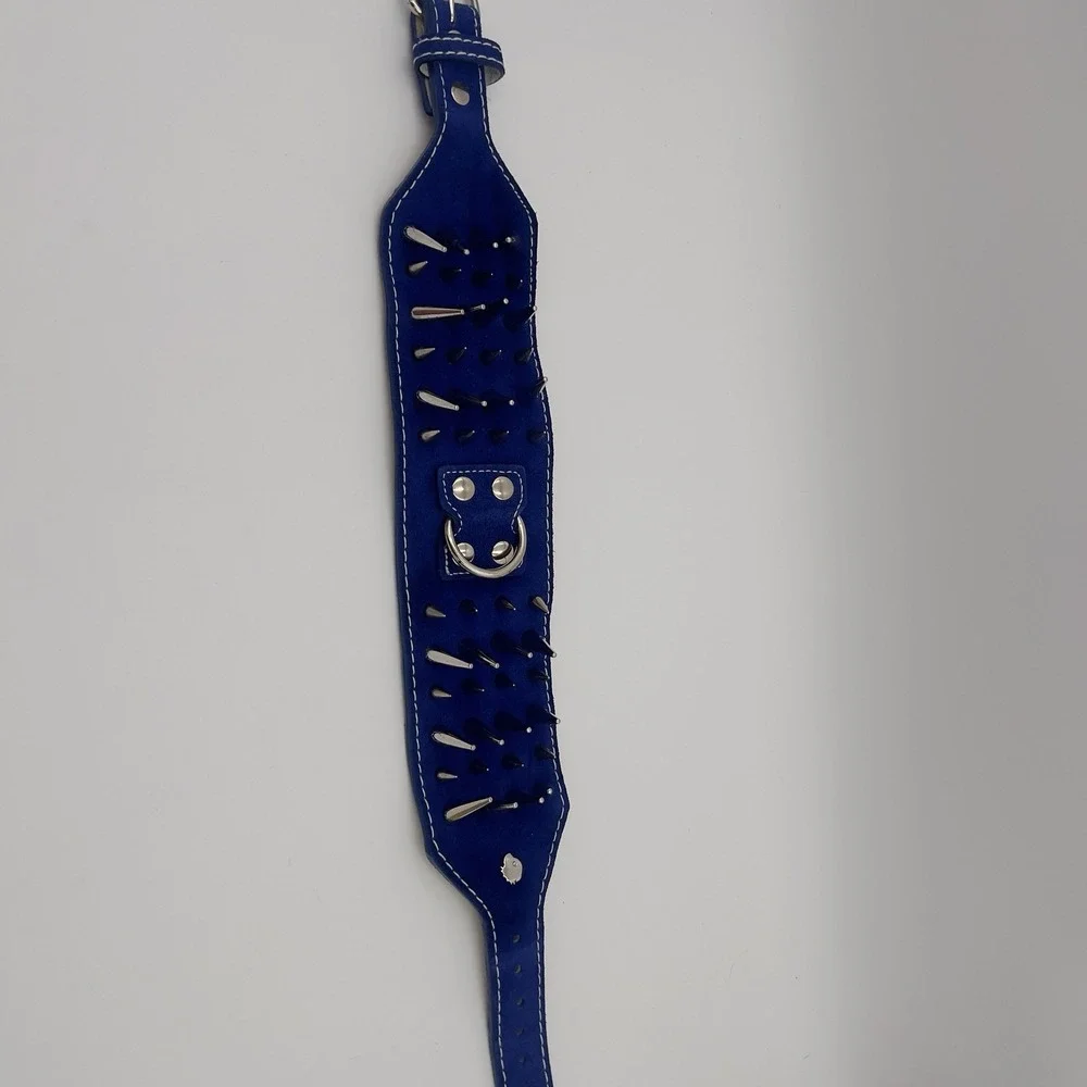 Browning Blue Leather Studded Dog Collar Buckmark Western Adjustable